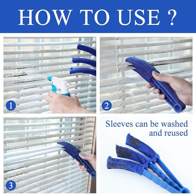 Hiware Window Blind Cleaner Duster Brush with 5 Microfiber Sleeves - Blind Cleaner Tools for Window Shutters Blind Air Conditioner Jalousie Dust