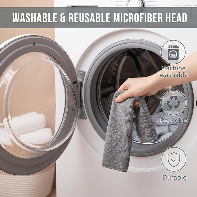 Flat Gap Dust Cleaner with Extendable Pole, Bafezoze Retractable Under Appliance Duster with 2 Washable Microfiber Pads, Slim Flexible Gap Mop for Cleaning Under Bed Sofa Cabinet Refrigerator Gray