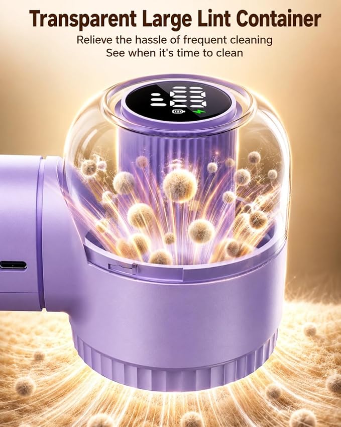 coldSky Fabric Shaver, 𝟮 𝗶𝗻 𝟭 Lint Remover with Brush, 1200mAh Sweater Shaver with Digital Display,3 Speeds Lint Shaver, 6-Leaf Blades Lint Remover for Clothes, Sofa, Bedding,Purple