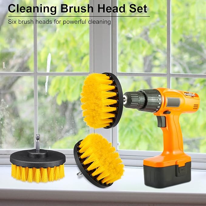 Remerry 6 Pcs Drill Brush Attachment Power Scrubber Cleaning Kit Multi Purpose Set Brushes for Bathroom Surfaces Tub Grout Shower Kitchen Tile Auto Car Boat