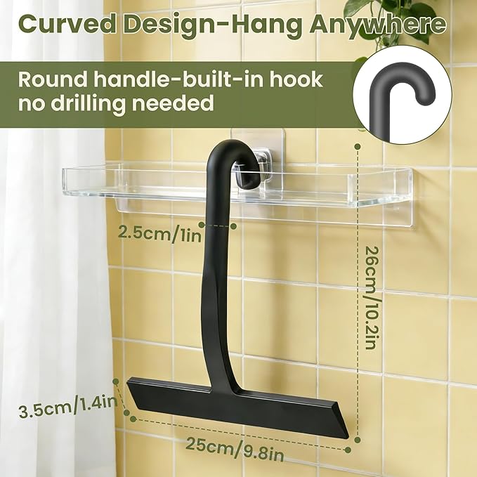 Shower Squeegee for Glass Doors - 10 Inch Ergonomic Round Grip, All-in-One Silicone Design with Built-in Hook Design for Easy Hanging, Efficient for Bathroom, Tile Wall, Car