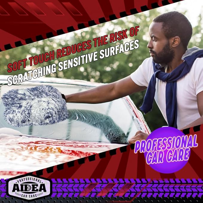 AIDEA Car Wash Mitt Microfiber, 1PK Scratch Free Lint-Free, Wheel Cleaner Mitts, Extra Plush Premium Microfiber Mitt Car Wash Brush, Regular Size 7.12''X10.14''