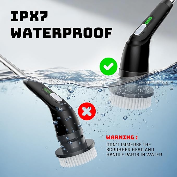 Highyes Electric Spin Scrubber, Powerful 2-Speed Cleaning Brush, IPX7 Waterproof with 7 Reusable Brush Heads & Extendable Handle, for Bathroom Toilet Shower Kitchen Wall Tile Floor Grout (Black)