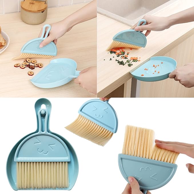 Broom and Dustpan Tweezers Tongs Cleaning Brushes Groove Gap Clean Tool Set 4 Pcs Kitchen Cleaning Brushes mini Kit Multipurpose Small Set for Home Door Window Track Tables Keyboards