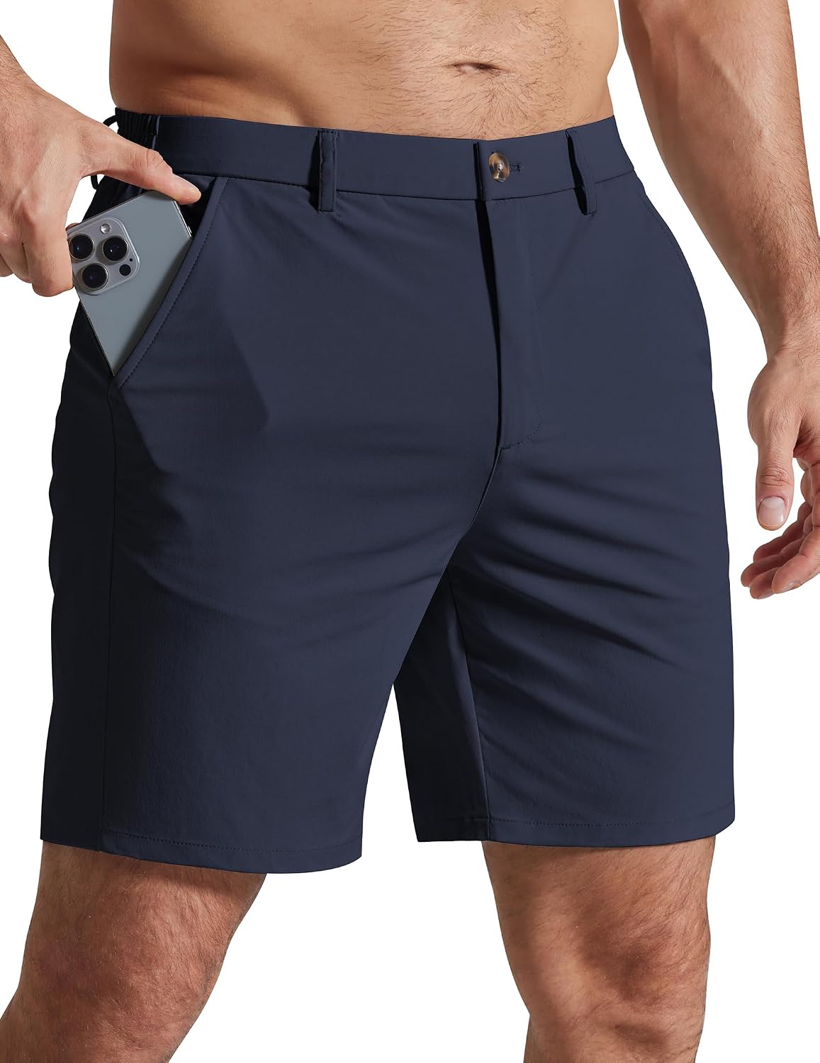 Men Casual Shorts 7" Stretch Quick Dry Golf Shorts with 4 Pockets
