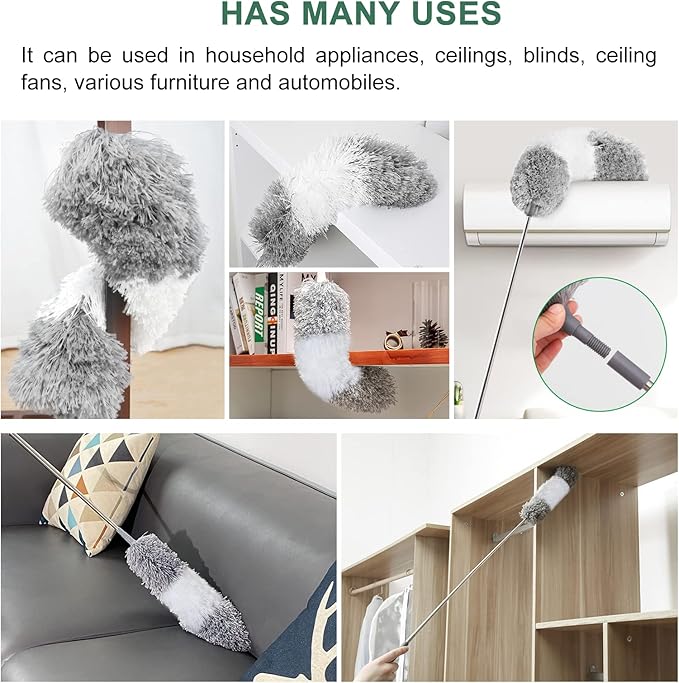 SetSail Extra-Long Dusters with Extension Pole 100-inch for Cleaning Bendable Microfiber Head Washable Ceiling Fan Cleaner Duster for Corner