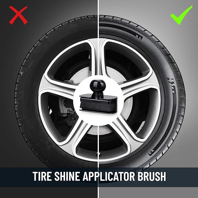 2pcs Large Car Tire Shine Applicator,Vegan Tire Shine Brush - Automotive Tire Dressing Applicator Brush with Storage Stand for Tire Detailing & Car Wash Kit, 3.6 Inch Length (Black)
