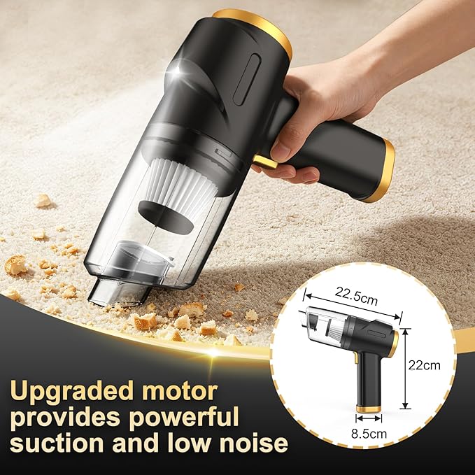 ONYXROSE Car Handheld Mini Vacuum Cleaner, Cordless Portable with 90W Motor, HEPA Filter, USB-C Charging, Blow Function & Multi-Attachments, 1.1Lbs Lightweight for Car Interior Cleaning