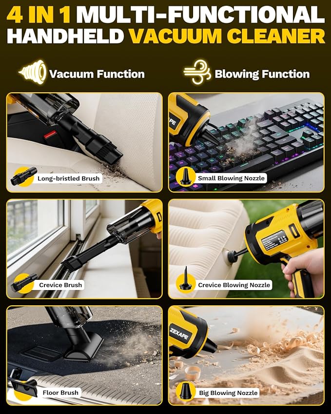 Cordless Vacuum Cleaner for DeWalt Battery, 5 in 1 Lightweight Electric Handheld Vacuum with 3 x HEPA Filter, 20KPA Powerful Suction, 200W Brushless Motor for Carpet,Sofa,Car (Battery Not Included)