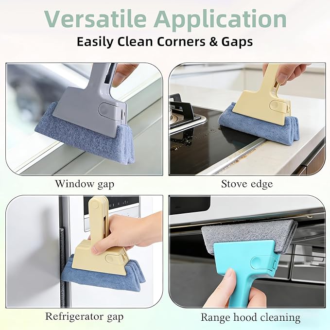 Window Track Cleaner, 4-in-1 Crevice Cleaning Brush (with Bristle Brush, Gap Dustpan, Scraper), Handheld Window Sill Cleaner Tool, Window Track Cleaning Tools for Sliding Door, Home Cleaning (3 Pack)