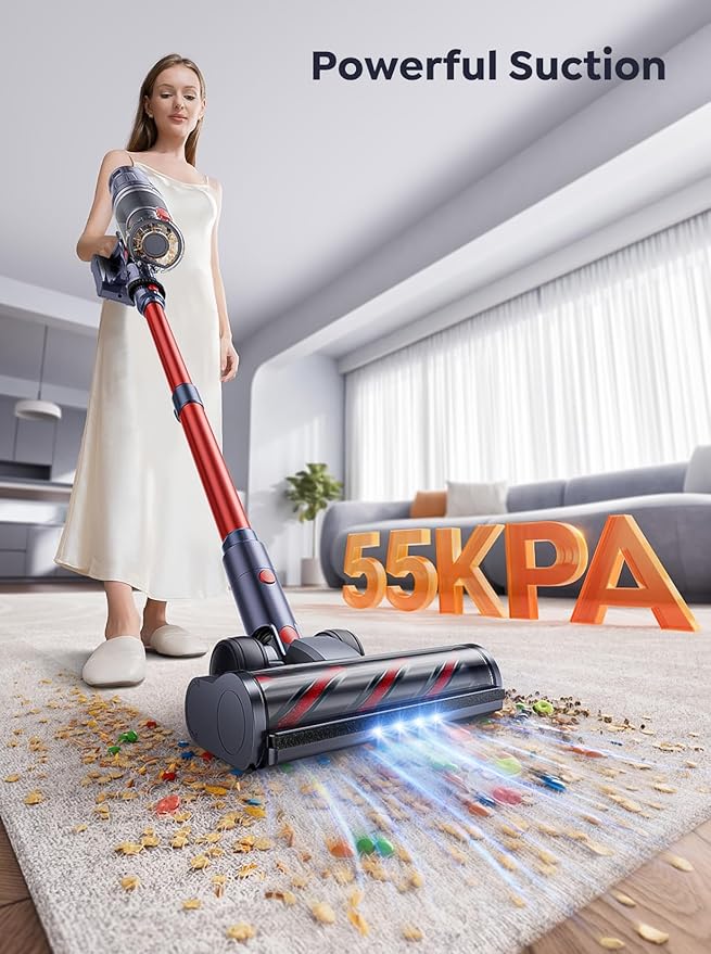 Cordless Vacuum Cleaner, 650W 55Kpa 70Mins Vacuum Cleaners for Home with Auto Mode/LED Display, Self-Standing Cordless Stick Vacuum Lightweight,Rechargeable Cordless Vacuum for Pet Hair/Carpet/Floors