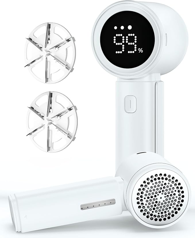 ASNUG Fabric Shaver, Electric Lint Remover, Sweater Shavers to Remove Pilling with 3 Speeds, 6 Leaf Blade, LED Display & Type-C Rechargeable, Removes Fuzz, Pills for Clothes, Furniture