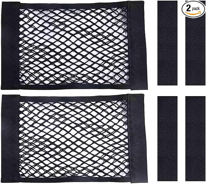 2PCS Universal Car Cargo Net with Adhesive Tape, 9.8×15.7in Trunk Storage Mesh Pocket Wall Mount Organizer Bag for Car R