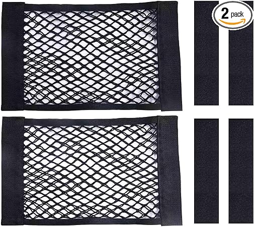 2PCS Universal Car Cargo Net with Adhesive Tape, 9.8×15.7in Trunk Storage Mesh Pocket Wall Mount Organizer Bag for Car R