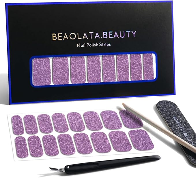 Nail Polish Strips, 32PCS Salon Quality Wraps, Long Lasting Gel Nail Stickers for Women Easy Apply& Remove (Twilight Bloom Purple)
