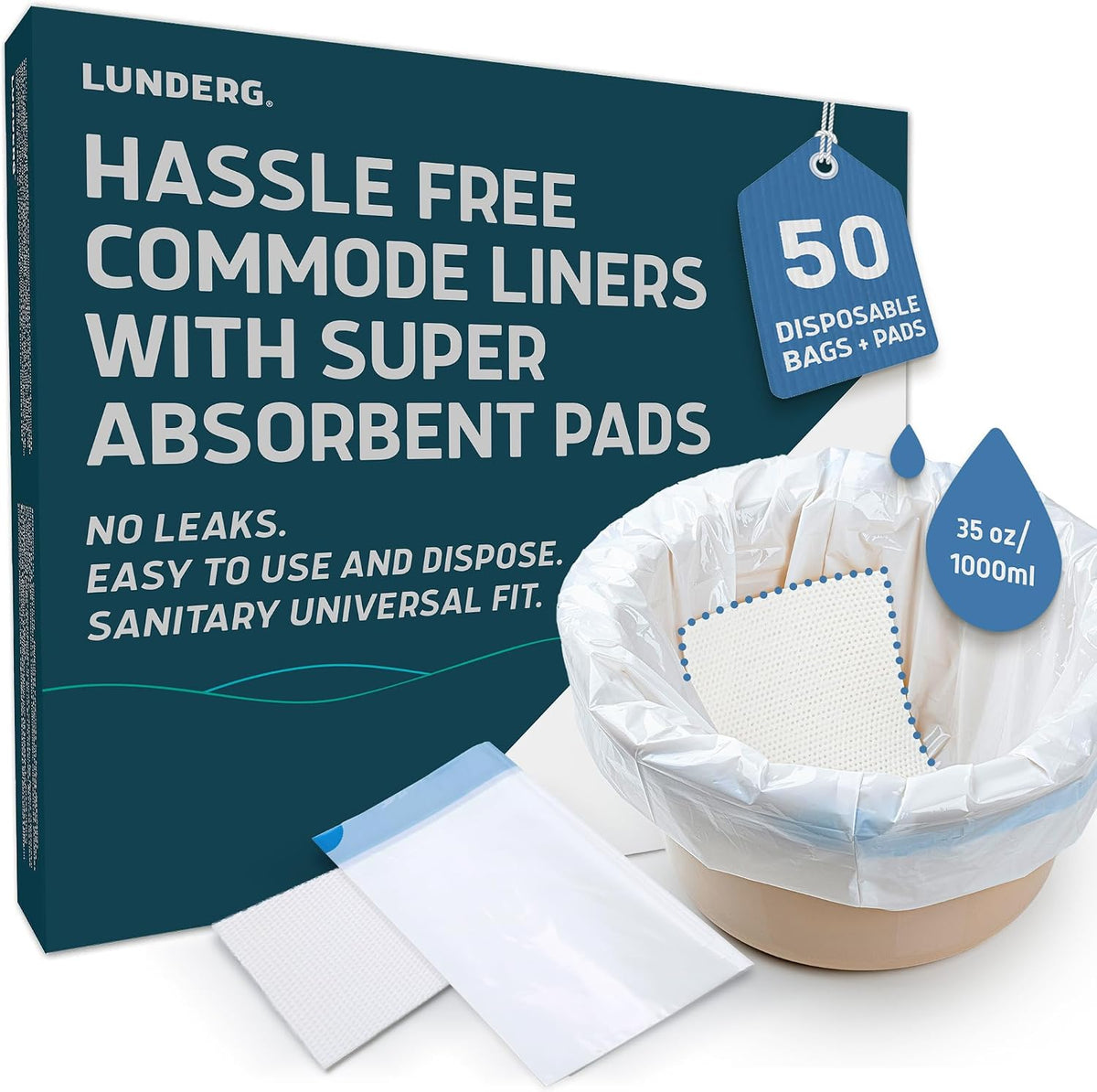 Commode Liners & Absorbent Pads - Value Pack Medical Grade 50 Bags