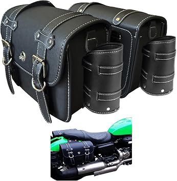 Faux Leather Motorcycle Saddlebags with Lock & Water Bottle Bag