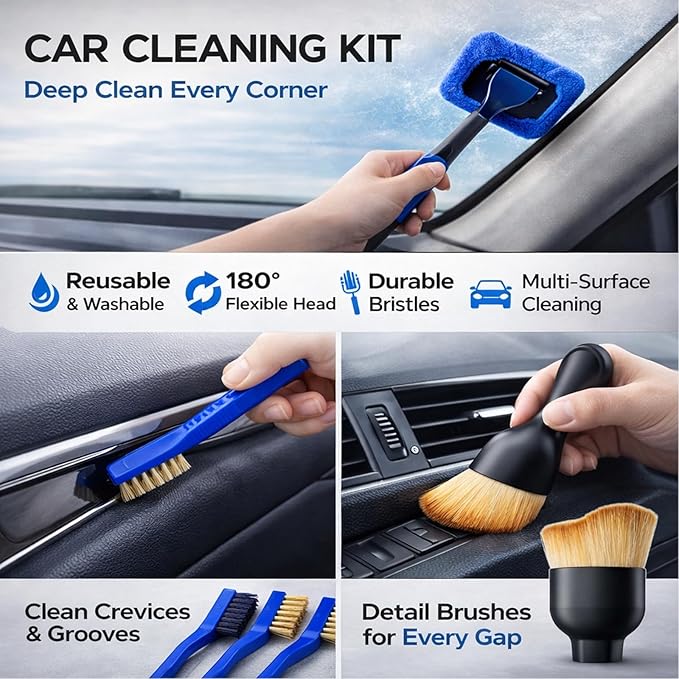 26Pcs Car Detailing Kit, Car Detailing Brush Set, Auto Detailing Drill Brush Set, Car Detailing Brushes, Car Wash Kit, Car Accessories For Men, Car Cleaning Tools Kit for Interior, Exterior, Wheels