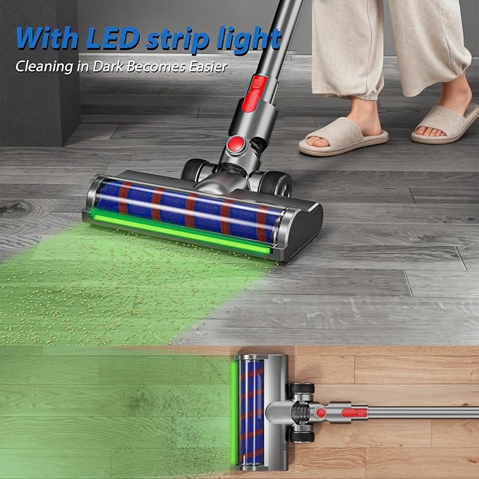 2 Replacement Vacuum Cleaner Heads for Dyson V7/V8/V10/V11/V15 | Anti-Tangle Motor-Driven Brush Roll with LED Light Dust Detection | Quick-Release Attachments for Carpets, Hardwood Floors & Tiles