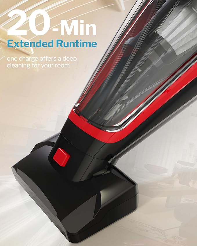 Powools Pet Hair Handheld Vacuum Cordless, Car Vacuum Rechargeable with Reusable Filters, Motorized Brush and Multi-Accessories for Carpet, Couch & Stairs, Red, 17.0"X 4.6"X 6.6"