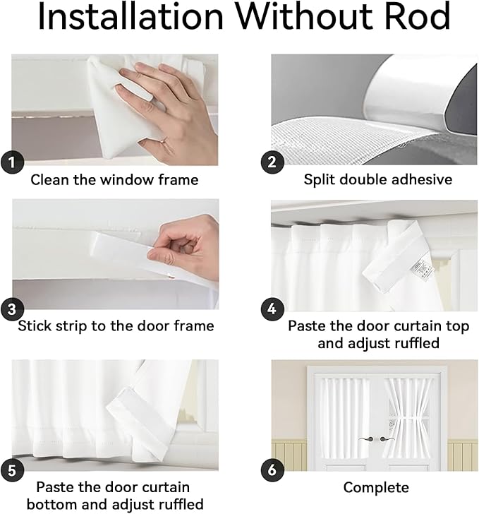 Vatge White French Door Curtains for Sliding Door - Sidelight Curtains for Classroom, Kitchen, and French Door, 1 Panel, W25 x L54, Pure White
