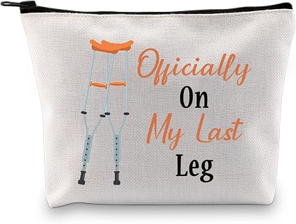 JXGZSO Broken Bones Recovery Gift Officially On My Last Leg Funny Broken Leg Gifts Orthopedic Surgeon Cosmetic Zipper Ba
