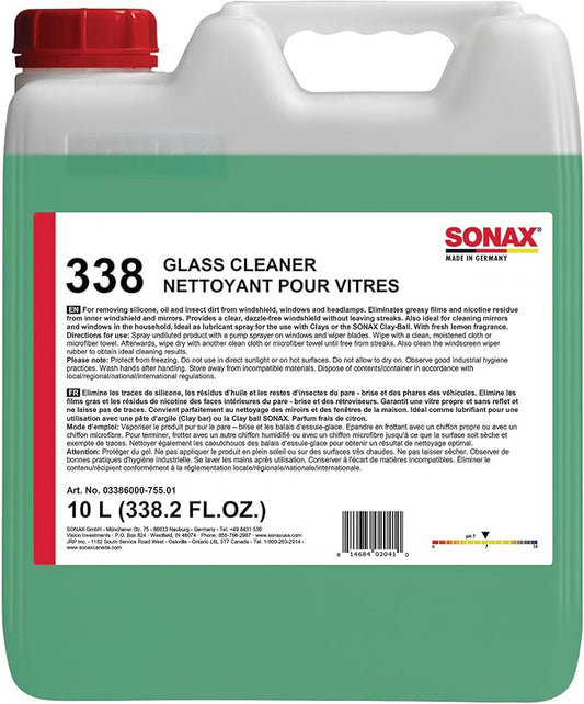 SONAX Glass Cleaner | Powerful Streak Free Formula for Crystal Clear Windows and Mirrors | Easily Removes Dirt Grease and Grime | Safe for Automotive and Household Use | 338600 | 10L