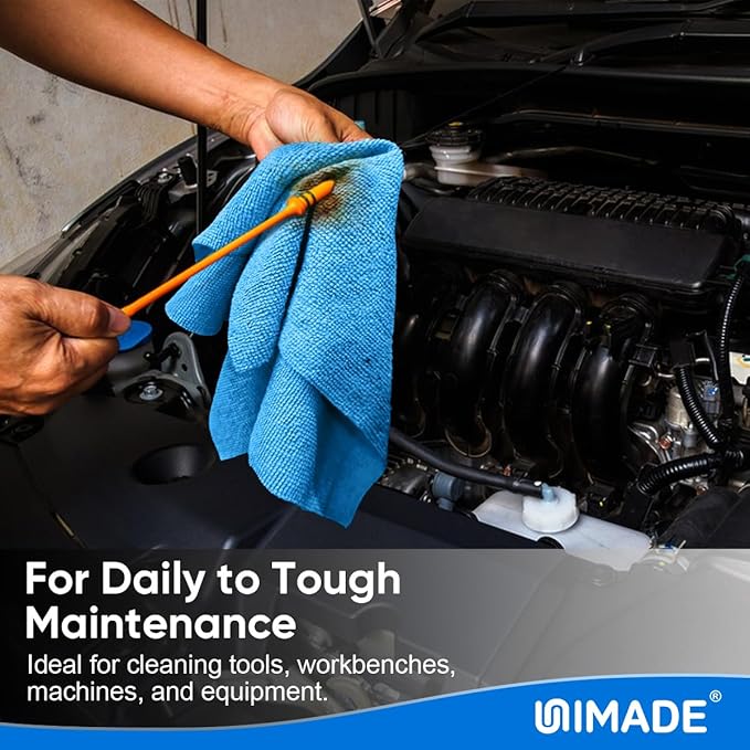 UNIMADE Microfiber Cleaning Cloth, 20 Pack Reusable Microfiber Towels for Cars Lint Free Cleaning Shop Towel Rags for Home Kitchen Automotive Bar Mechanic Restaurant Garage, 11.5"x 11.5", Blue