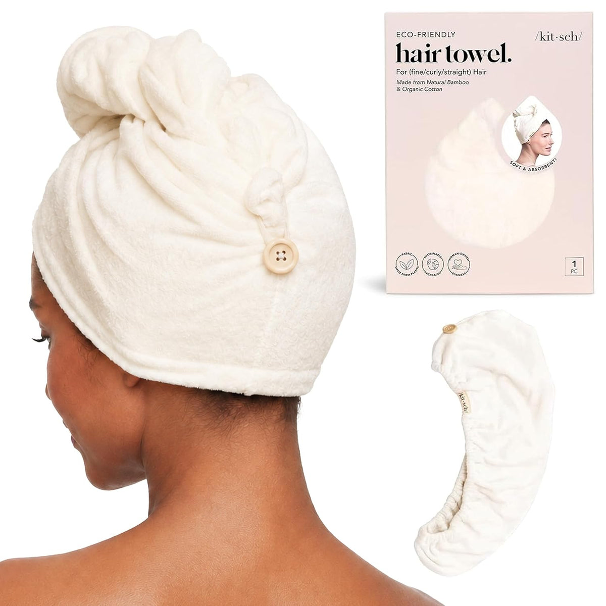 Microfiber Hair Towel Wrap for Women - White Ivory
