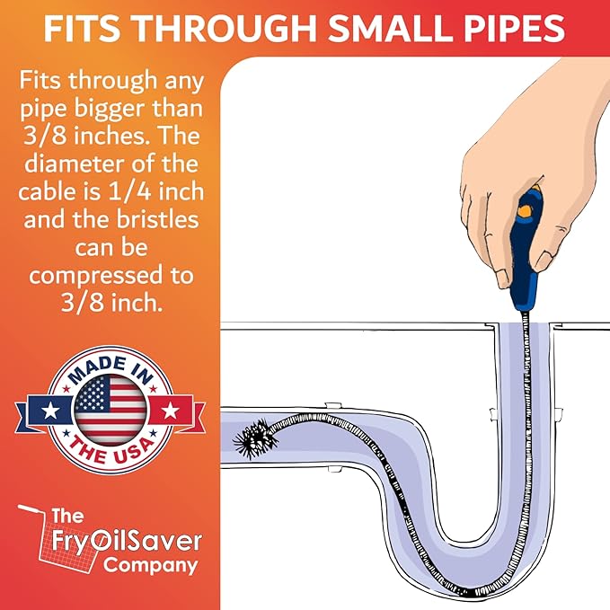 22" Long Sink Drain Brush – Slim Snake Hair Clog Remover Tool for Shower, Tub and Sink - Pipe/Tube Brush for Small Spaces, Drain Cleaning – B113C by FryOilSaver Co.