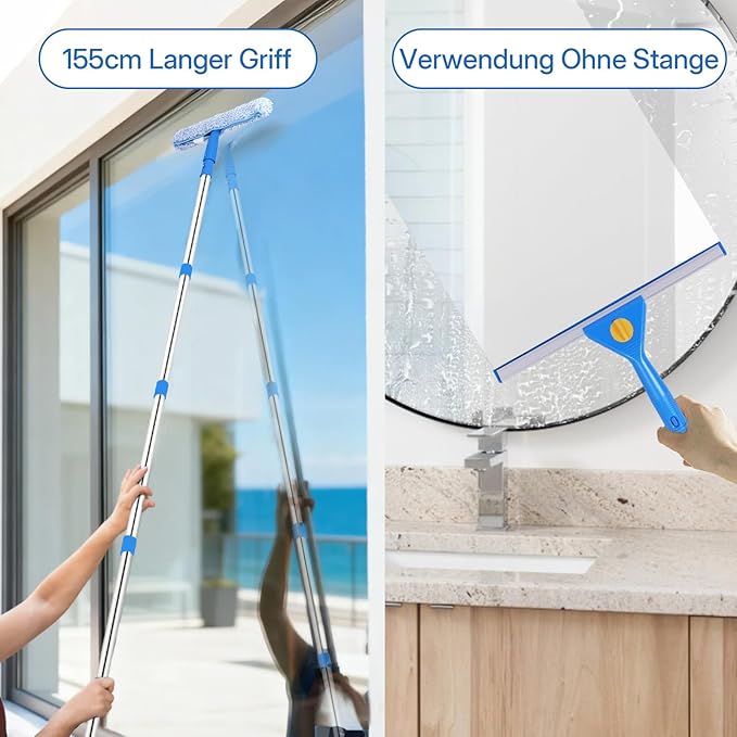 Window Cleaning Kit with Collapsible Bucket 3 Gallon, 14" Window Squeegee and 15" Scrubber with 61" Long Handle, Professional Window Washing Kit Cleaner Tool for Home Outdoor Office Commercial Use