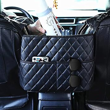 Guoord Car Seat Storage Bag - Upgrade-Black PU Leather Caddy Organizer for Additional Storage, Easy Installation, Safe D