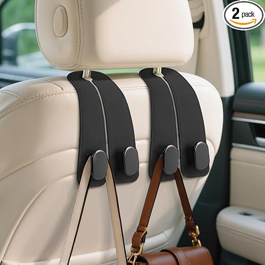 Car Seat Headrest Hooks, 2PCS Universal Car Purse Hook Leather Car Bag Hook