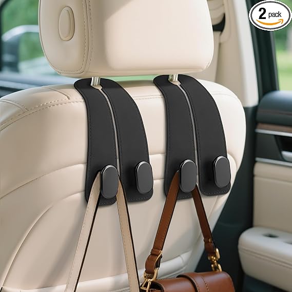 Car Seat Headrest Hooks, 2PCS Universal Car Purse Hook Leather Car Bag Hook