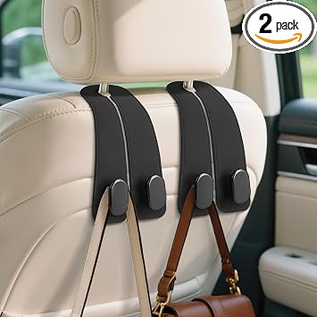 Car Seat Headrest Hooks, 2PCS Universal Car Purse Hook Leather Car Bag Hook
