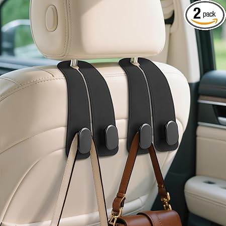 Car Seat Headrest Hooks, 2PCS Universal Car Purse Hook Leather Car Bag Hook