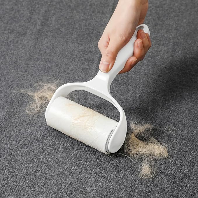 Flat Surface Lint Roller for Pet Hair Extra Sticky Lint Remover for Couch Clothes Furniture Pool Table Felt Lint Roller T Handle with 4 Sticky Rolls (Daisy White)