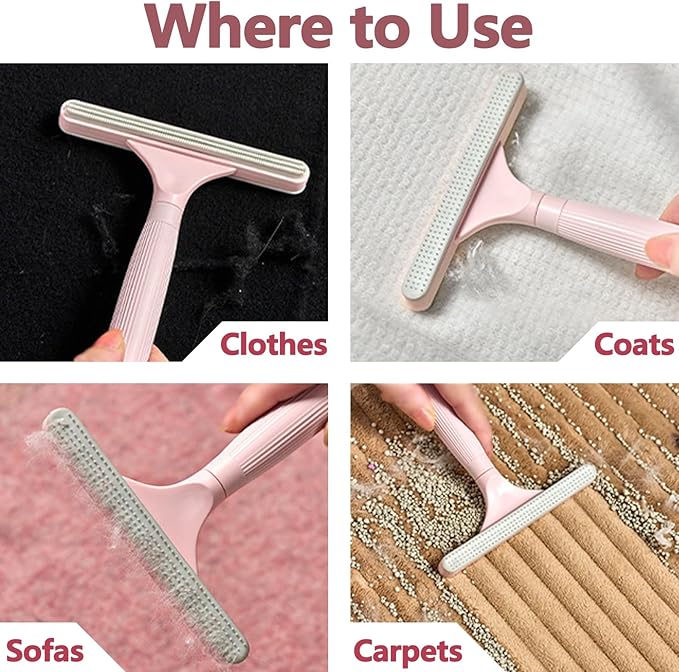 2 Pack Portable Pet Dogs Cats Hair Remover Lint Removal Shaver Tool Fur Scraper Carpet Rake for Couch Furniture Car Mats Fabric Sofa Clothes Bedding Pink