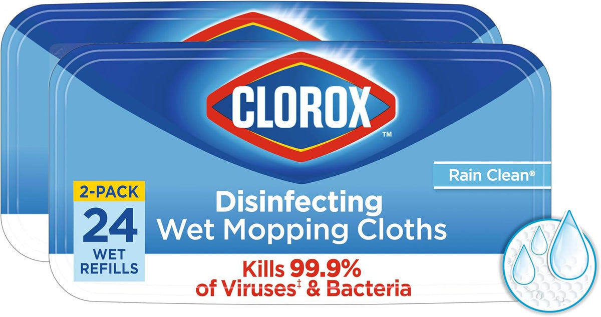 Disinfecting Wet Mopping Cloths, Rain Clean, 24 Ct., 2 Pack