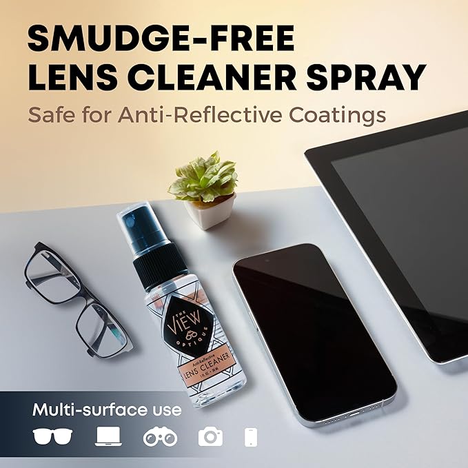 Anti-Reflective Lens Cleaner Spray Kit – (1) 1oz Glasses Cleaner Spray, (1) Microfiber Cloth for Eyeglasses, Sunglasses, Lenses, Screens and Camera Cleaning Kit (2 Piece Set)