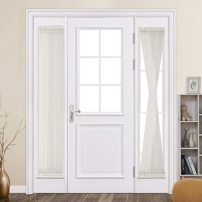 MIULEE Sidelight French Door Curtains Set of 2, Light Filtering Window Treatment for Narrow Glass Door 25 x 72 Inches with Tieback, Ivory