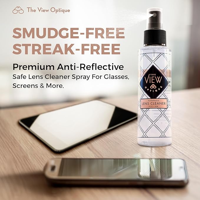 Anti-Reflective Safe Lens Cleaner Spray 8oz Glasses Cleaner Spray with Microfiber Cloth for Eyeglasses, Sunglasses, Camera Lenses & Screens Ammonia-Free 2 Piece Set