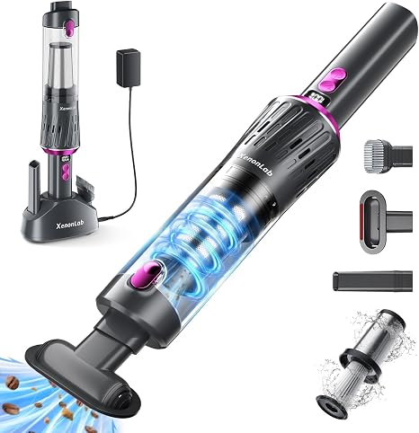 Handheld Vacuum Cordless 25000Pa Car Vacuum 3-in-1 Handheld Vacuum, Includes Smart Display and Charging Base Hand Vac Cordless Rechargeable One-Touch Empty for Home/Pet/Car (Violet) - Cleanova