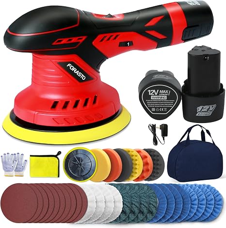FORASTO 40Pack Cordless Buffer Polisher,DA Buffer Polisher Waxer for Car Detailing, Car Buffers And Polishers kit,Car Ac