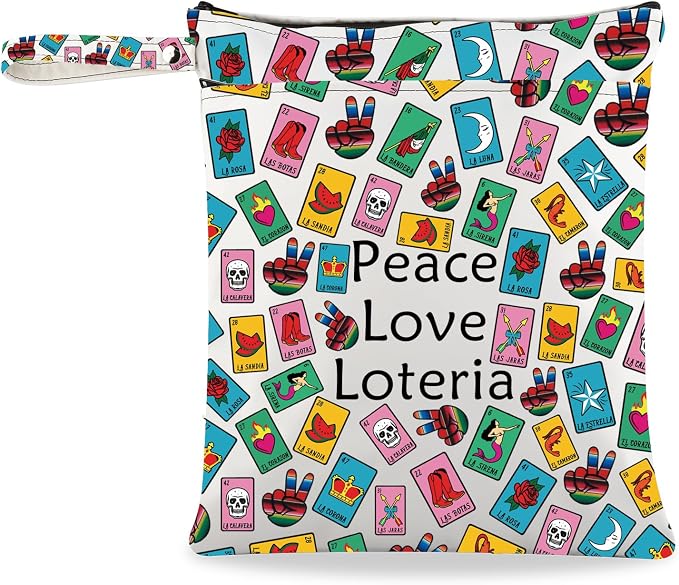 JXGZSO Funny Lottery Bag Mexican B Storage Bag Lottery Gift Peace Love Loteria Tote Canvas Pouch Lottery Themed Gifts