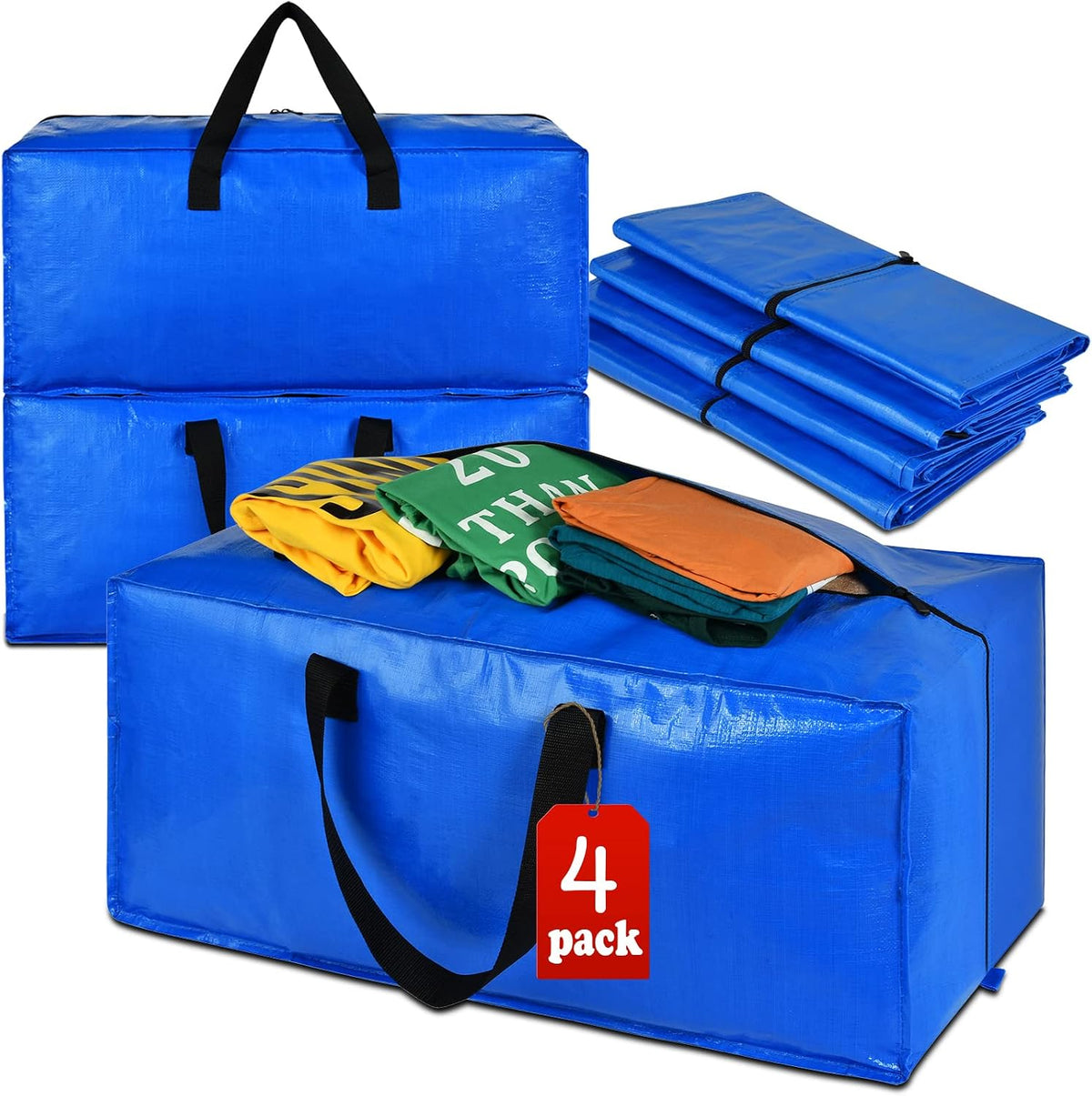Heavy Duty Extra Large Blue Moving Bags with Strong Zipper Backpack Handles