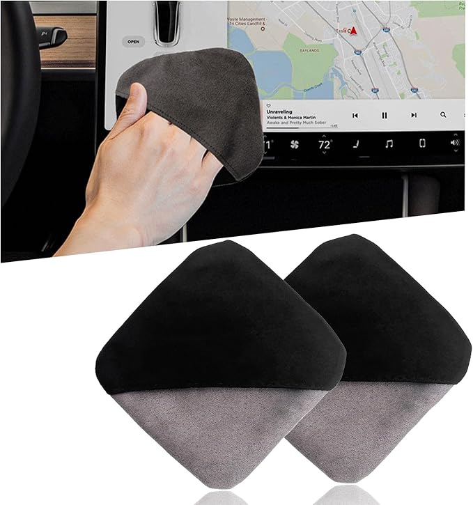 2 PCS Car Screen Cleaner, Square Microfiber Cloth Non-Scratch Auto Touchscreen Cleaning Wipes, Foldable Touch Screen Pad Universal Cleaning Tool for Vehicle Dashboard Display (Square+Square)