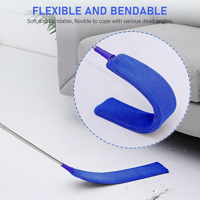 SetSail Dusters for Cleaning 100-inch Extra-Long Gap Duster with Extension Pole Bendable Microfiber Head Washable Ceiling Fan Cleaner Duster Kit for High Ceilings, Blue