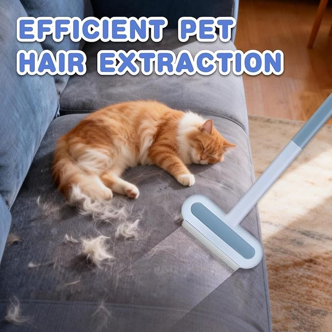 4 in 1 Pet Hair Remover - Washable & Reusable Long-Handle Tool, Gentle Removal for Dog/Cat Hair on Couch, Carpet, Furniture - Also Works for Window & Tile Cleaning (17.3inch)