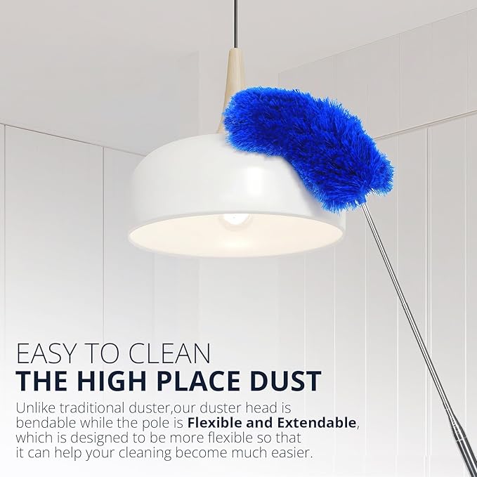 ZZ LAZYCOTTAGE Microfiber Feather Duster with Bendable Head, Dusters for Cleaning, Extendable Microfiber Duster, Long Reach Dusting Tool for High Ceilings, Ceiling Fans, Blinds, Cobweb